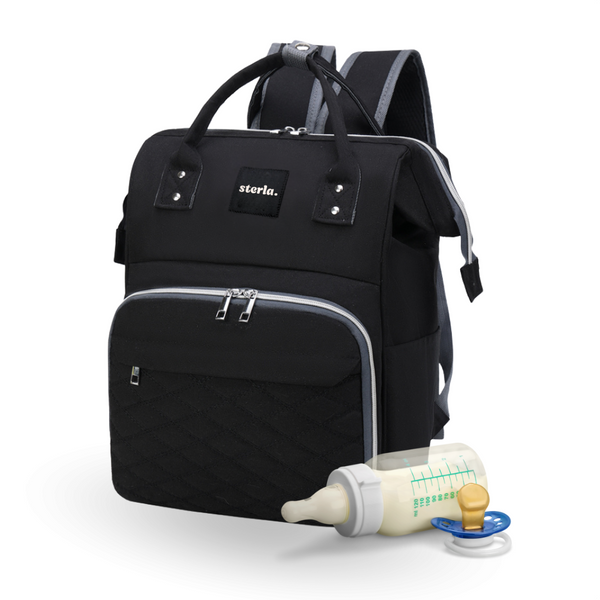 Sterla Luiertas Rugzak met USB-Aansluiting – Ruime Mama Tas met Geïsoleerde Vakken - Inclusief Kinderwagen Haken en Waterafstotend Materiaal – Zwart