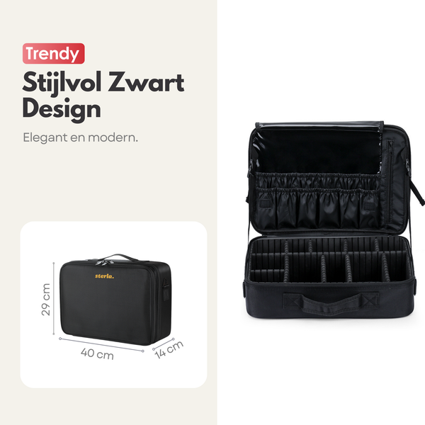 Luxury Make-up Bag XL - Beauty Case with Adjustable Compartments - Handy Size - Ideal for Travel - Black