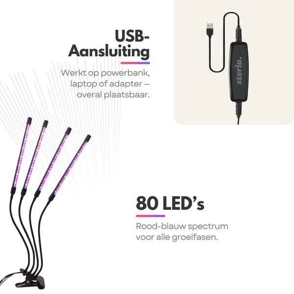 4in1 Verstelbare LED Kweeklamp 40W – 80 LEDs – Timer 3/9/12u – Plantlamp – Groei & Bloei Lamp