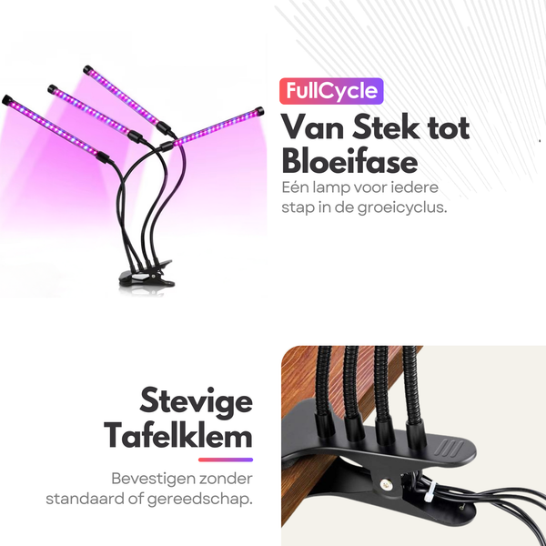 4in1 Verstelbare LED Kweeklamp 40W – 80 LEDs – Timer 3/9/12u – Plantlamp – Groei & Bloei Lamp