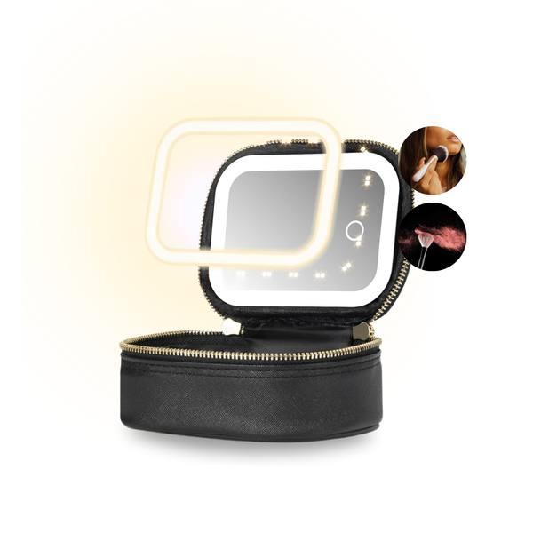 Draagbare Luxe Beautycase Tas met Spiegel & LED Verlichting – Perfecte Make-up Koffer Organizer voor Dames - Zwart