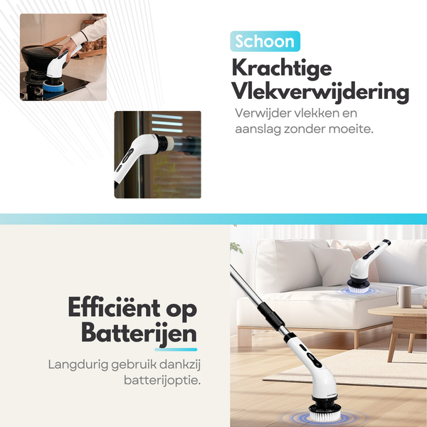 Maltrex Draadloze Elektrische Schrobborstel Set – Schoonmaakborstel met Verlengde Steel – 9 Borstel Opzetstukken – Waterbestendig IPX6 - Accu