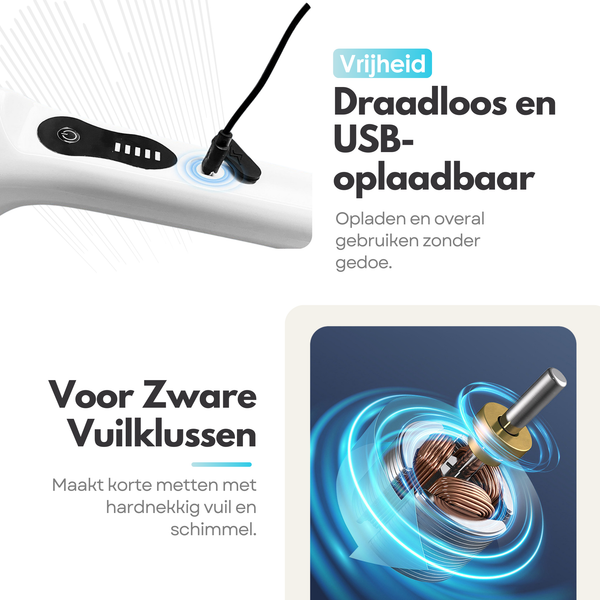 Maltrex Draadloze Elektrische Schrobborstel Set – Schoonmaakborstel met Verlengde Steel – 9 Borstel Opzetstukken – Waterbestendig IPX6 - Accu