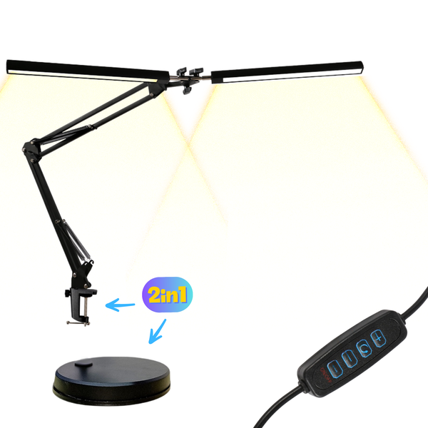 2in1 Verstelbare LED Bureaulamp - 3 Lichtstanden - Dimbaar - Verstelbaar - Met Klembevestiging & Poot - Zwart