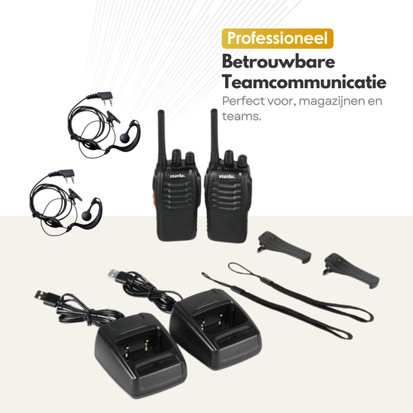 Professionele Portofoonset – PMR446 Vergunningsvrij Walkie Talkie – 16 Kanalen – Lange Batterijduur – Zaklamp
