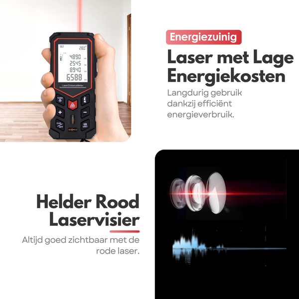 Oplaadbare Laser Afstandsmeter Digitaal – Nauwkeurige Lasermeter tot 50 Meter – 2 Waterpassen - Met Geheugen Metingen Opslaan - USB C