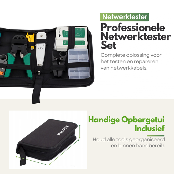 21-Delige Netwerktester Set – Complete LAN Tester Kabeltest- en Reparatieset voor RJ11/RJ45, Inclusief Opberg Etui en Gereedschap