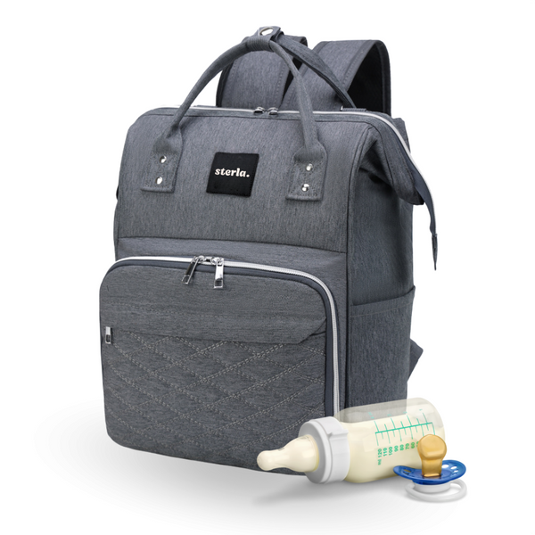 Sterla Luiertas Rugzak met USB-Aansluiting – Ruime Mama Tas met Geïsoleerde Vakken - Inclusief Kinderwagen Haken en Waterafstotend Materiaal – Grijs