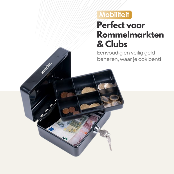 Sterla Geldkist – Metalen Geldkistje 20 x 16 x 9 cm Robuuste Geldkluis voor Veilig Geldbeheer – Zwart