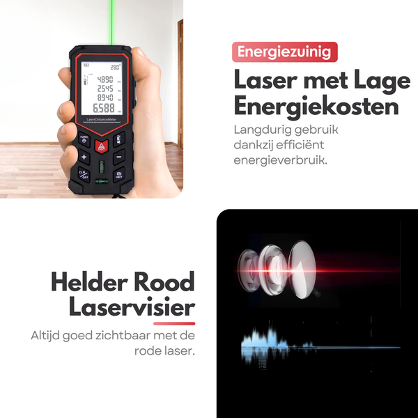 Maltrex Laser Afstandsmeter Digitaal – Nauwkeurige Lasermeter tot 50 Meter – Met 2 Waterpassen – Inclusief Batterijen en Opberghoes