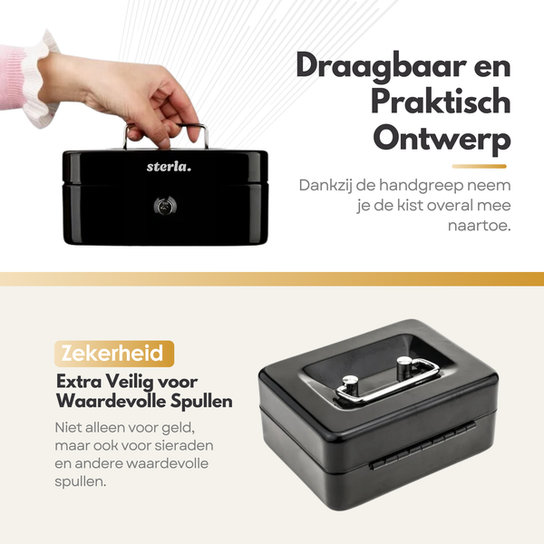 Sterla Geldkist – Metalen Geldkistje 20 x 16 x 9 cm Robuuste Geldkluis voor Veilig Geldbeheer – Zwart