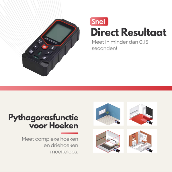 Maltrex Laser Afstandsmeter Digitaal – Nauwkeurige Lasermeter tot 50 Meter – Met 2 Waterpassen – Inclusief Batterijen en Opberghoes