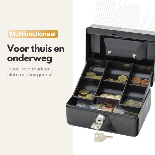 Sterla Geldkist – Metalen Geldkistje 20 x 16 x 9 cm Robuuste Geldkluis voor Veilig Geldbeheer – Zwart