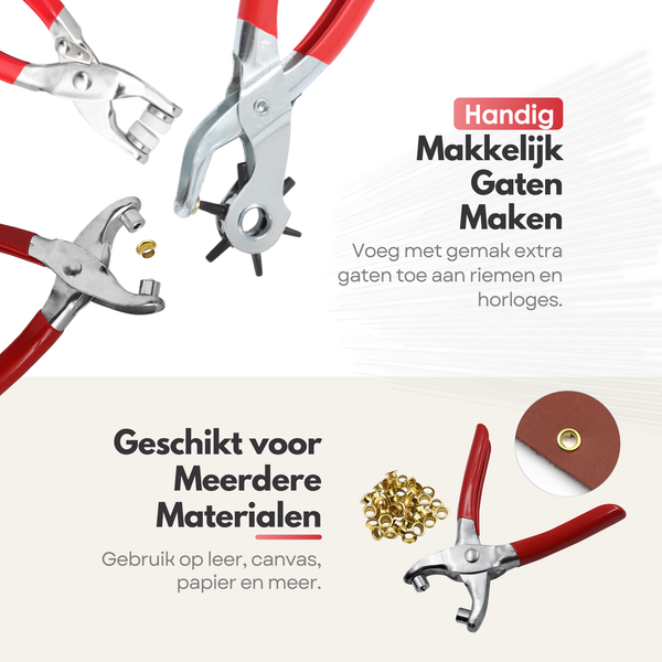 Maltrex Gatentang Set 3-delig – Gaatjestang voor Riemen, Oogjestang en Drukknopen Tang – Revolvertang geschikt voor Leer, Textiel en Meer