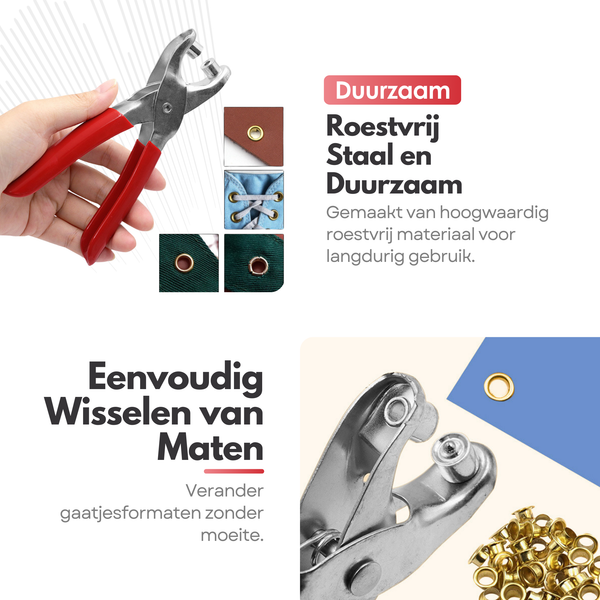 Maltrex Gatentang Set 3-delig – Gaatjestang voor Riemen, Oogjestang en Drukknopen Tang – Revolvertang geschikt voor Leer, Textiel en Meer