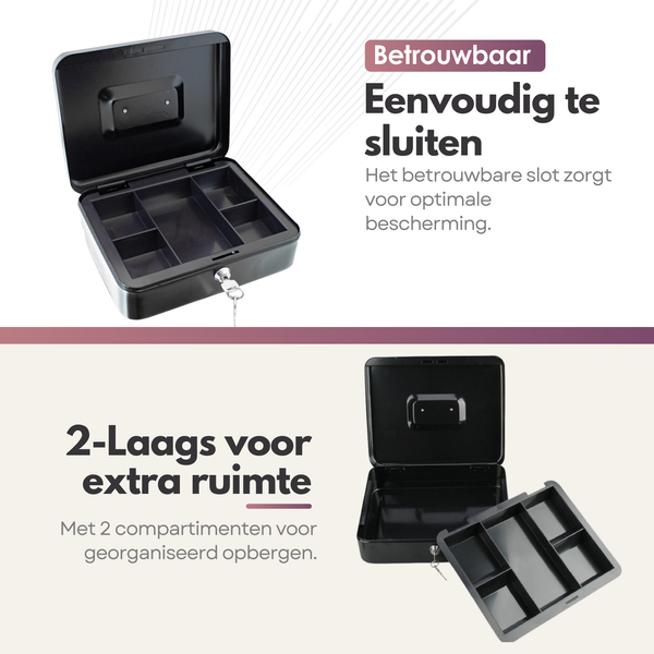 Sterla Geldkist – Metalen Geldkistje 20 x 16 x 9 cm Robuuste Geldkluis voor Veilig Geldbeheer – Zwart