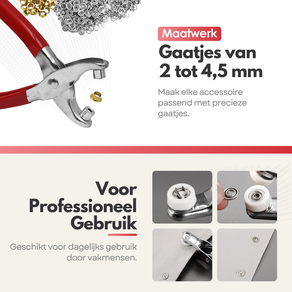 Maltrex Gatentang Set 3-delig – Gaatjestang voor Riemen, Oogjestang en Drukknopen Tang – Revolvertang geschikt voor Leer, Textiel en Meer