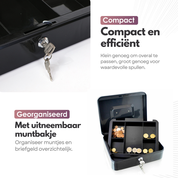 Sterla Geldkist – Metalen Geldkistje 20 x 16 x 9 cm Robuuste Geldkluis voor Veilig Geldbeheer – Zwart