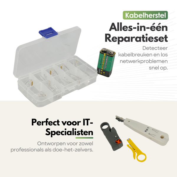 21-Delige Netwerktester Set – Complete LAN Tester Kabeltest- en Reparatieset voor RJ11/RJ45, Inclusief Opberg Etui en Gereedschap