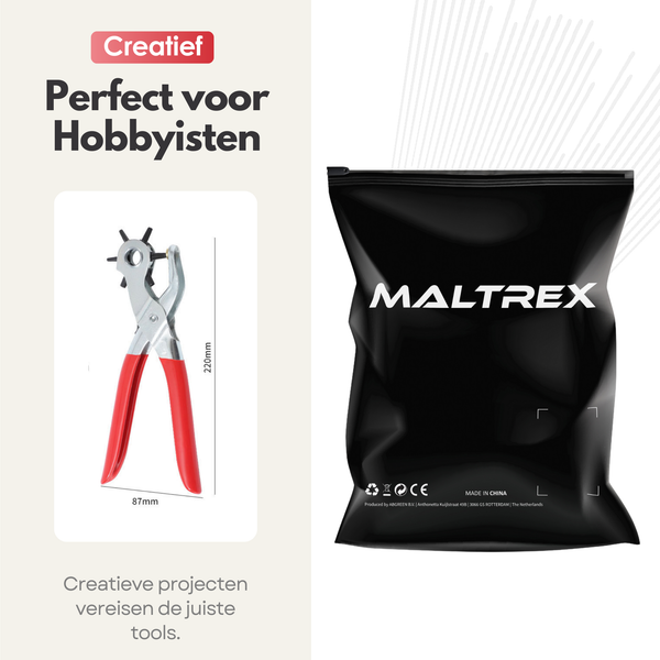 Maltrex Gatentang Set 3-delig – Gaatjestang voor Riemen, Oogjestang en Drukknopen Tang – Revolvertang geschikt voor Leer, Textiel en Meer