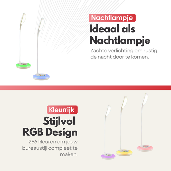Adjustable Wireless LED Desk Lamp - RGB Colors - Dimmable & Adjustable - Desk Lamp White