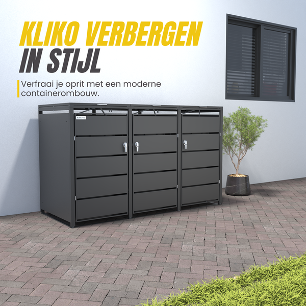 Kastrex Container Ombouw Kast - Voor 3 Kliko's - Weerbestendig & Onderhoudsvrij - Gecoat Staal