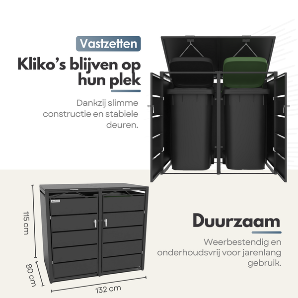 Kastrex Container Ombouw Kast - Voor 2 Kliko's - Weerbestendig & Onderhoudsvrij - Gecoat Staal