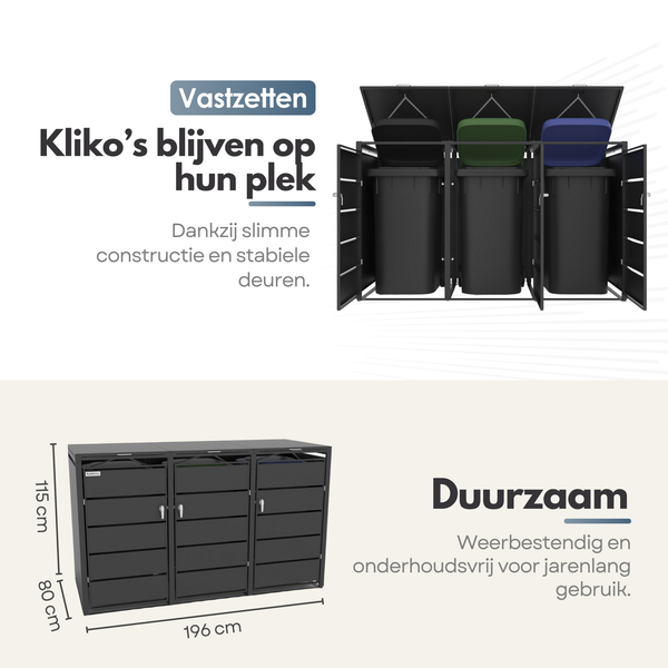 Kastrex Container Ombouw Kast - Voor 3 Kliko's - Weerbestendig & Onderhoudsvrij - Gecoat Staal
