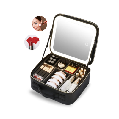 Trousse de maquillage avec miroir LED - Noire