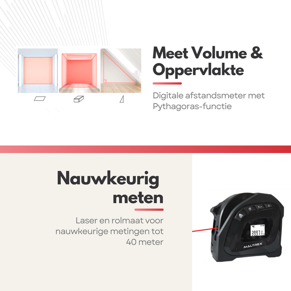 Maltrex Oplaadbare Laser Digitale Afstandsmeter & Rolmaat 40 meter + 5 Meter – Nauwkeurige Metingen