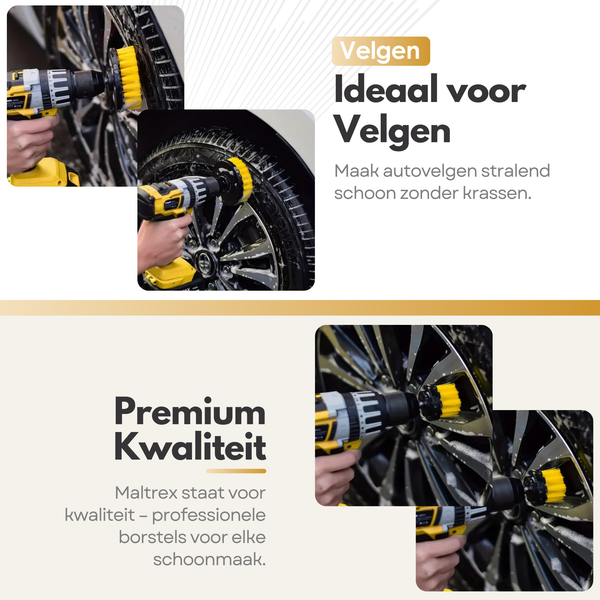 Maltrex 4-delige Boorborstel Set – Schoonmaak Borstels voor Boormachines – Schrobborstel Opzetstuk in 4 Maten – Nylon Reinigingsborstels voor Binnen en Buiten