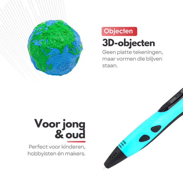 Premium 3D Pen Starterset USB-C – 3D Tekenpen met Filament – LCD Display – Kindvriendelijk – Blauw
