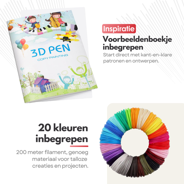 Premium XXL 3D Pen Set USB-C – 3D Tekenpen met Filament 200 Meter – Inclusief Voorbeeldboekje – LCD Display – Kindvriendelijk – Blauw
