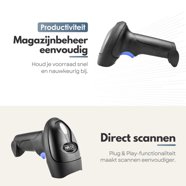 NAVIX 1D Draadloze Bluetooth Barcode Scanner - Snel en Nauwkeurig Draadloos Scannen - Plug & Play Handscanner - Scannen van Papier en van Beeldscherm - Geschikt voor Smartphone en Tablet