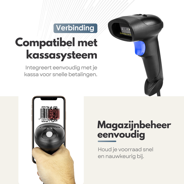 NAVIX 1D Draadloze Bluetooth Barcode Scanner - Snel en Nauwkeurig Draadloos Scannen - Plug & Play Handscanner - Scannen van Papier en van Beeldscherm - Geschikt voor Smartphone en Tablet
