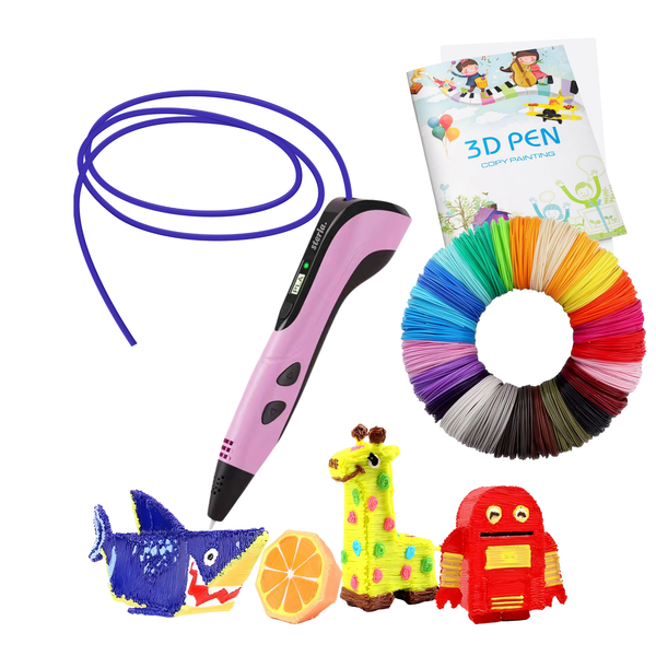Premium XXL 3D Pen Set USB-C – 3D Tekenpen met Filament 200 Meter – Inclusief Voorbeeldboekje – LCD Display – Kindvriendelijk – Roze