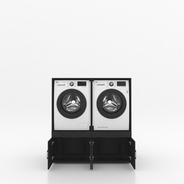 Wasmachinekast 2 delig - 134x145x67cm – Zwart Eiken