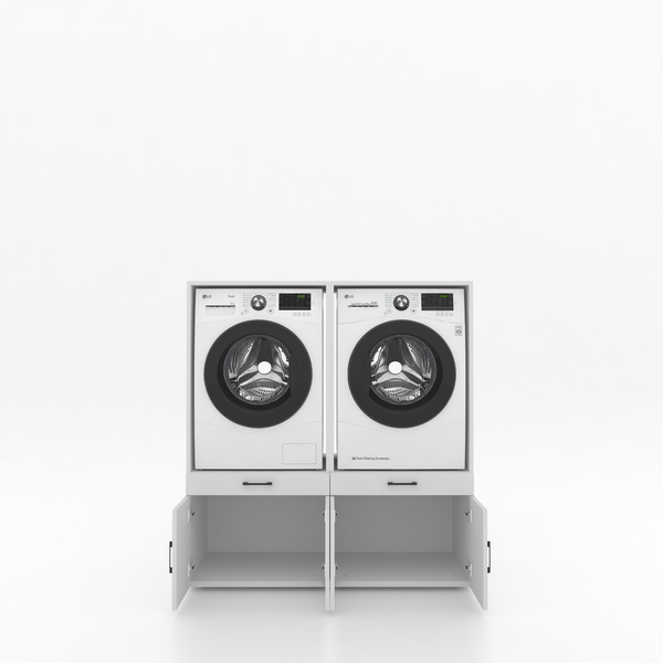 Wasmachinekast 2 delig - 134x145x67cm – Wit