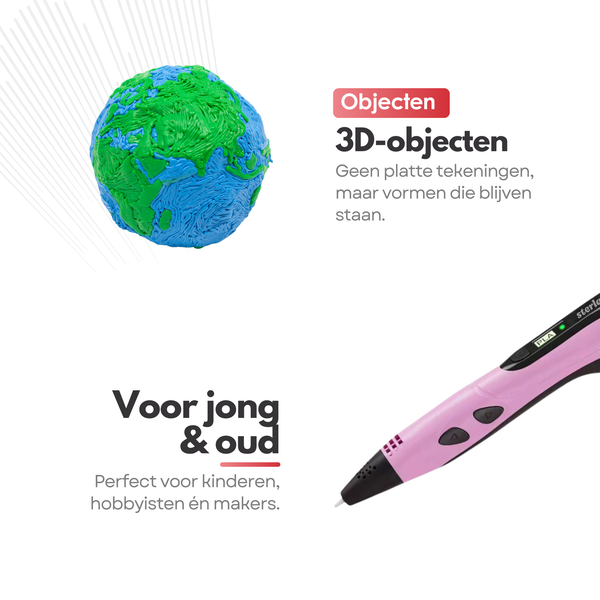 Premium 3D Pen Starterset USB-C – 3D Tekenpen met Filament – LCD Display – Kindvriendelijk – Roze