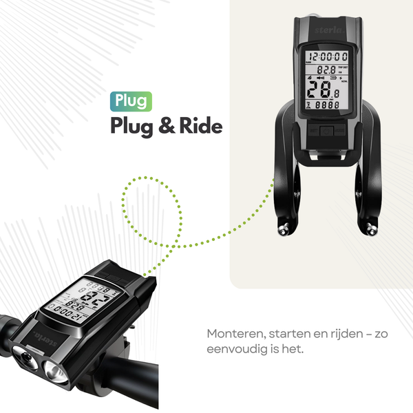 Draadloze Fietscomputer met Fietslamp – Waterdichte Kilometerteller & LED Verlichting – LCD Display – Voor Racefiets & Stadsfiets