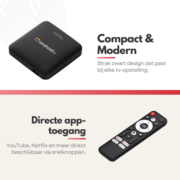 Android TV Box 4K HDR – Android 14 – Chromecast – 8K Decoding – Google Assistant – Snelle WiFi