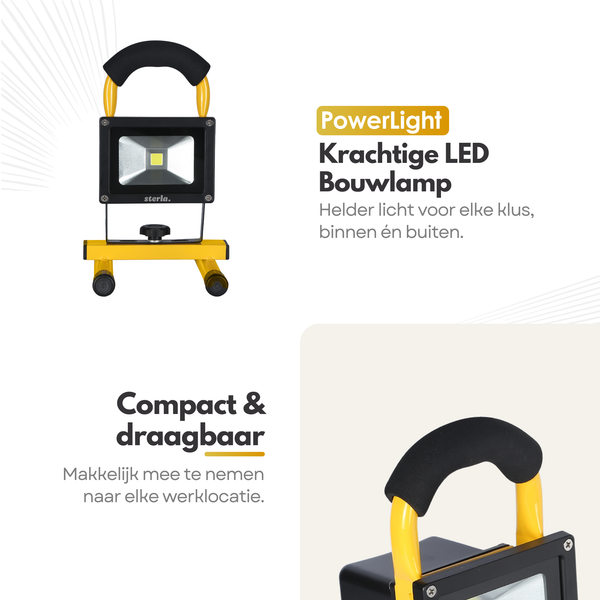 Draagbare LED Bouwlamp 10W – 900 Lumen – Oplaadbaar – IP65 – 4000mAh – Werklamp Binnen & Buiten – Met USB Autolader