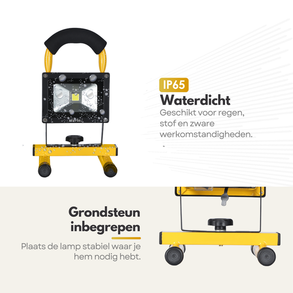 Draagbare LED Bouwlamp 10W – 900 Lumen – Oplaadbaar – IP65 – 4000mAh – Werklamp Binnen & Buiten – Met USB Autolader