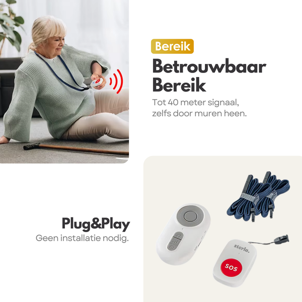 Draadloze SOS Noodknop met Ontvanger – Persoonlijk Alarm voor Ouderen & Hulpbehoevenden – 40m Bereik – Inclusief Batterijen