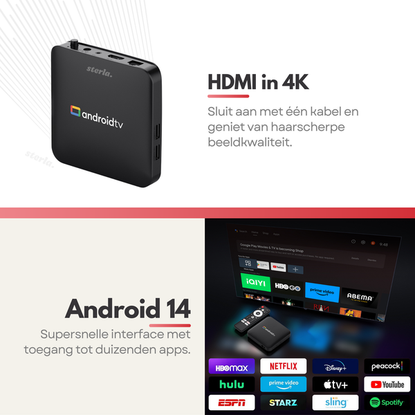 Android TV Box 4K HDR – Android 14 – Chromecast – 8K Decoding – Google Assistant – Snelle WiFi