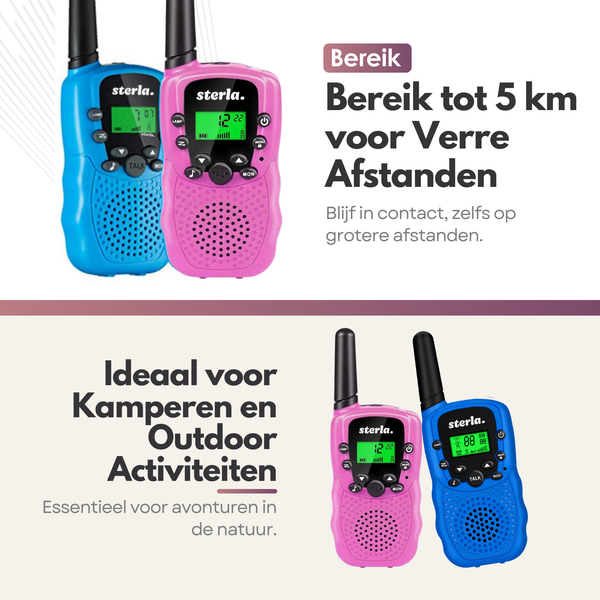 Walkie Talkie Set voor Kinderen - Bereik tot 5 km - Zaklamp - Valbestendig - Compact en Lichtgewicht - Blauw & Roze