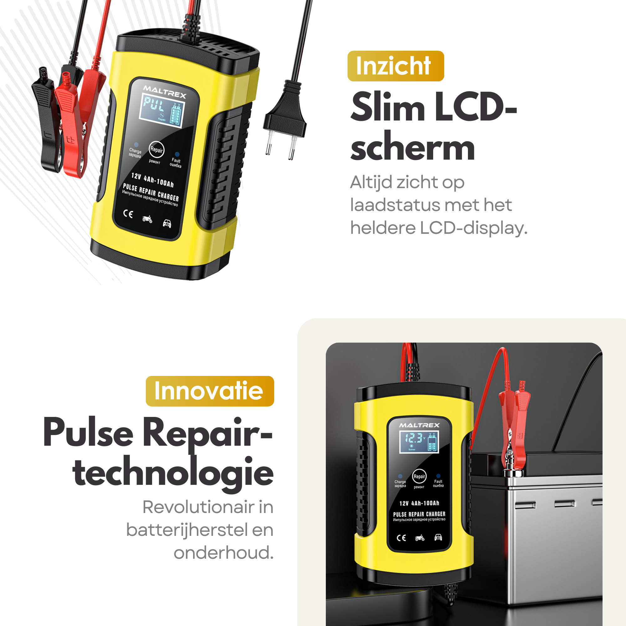 Auto-acculader, intelligente automatische acculader, 12 V, 30 A, voor motorrijders, campers Auto-acculader, intelligente automatische acculader, 12 V, 30 A, voor motorrijders, campers
