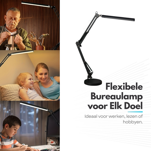 Verstelbare LED Bureaulamp - 3 Lichtstanden - Dimbaar - Verstelbaar - Met Klembevestiging - Zwart