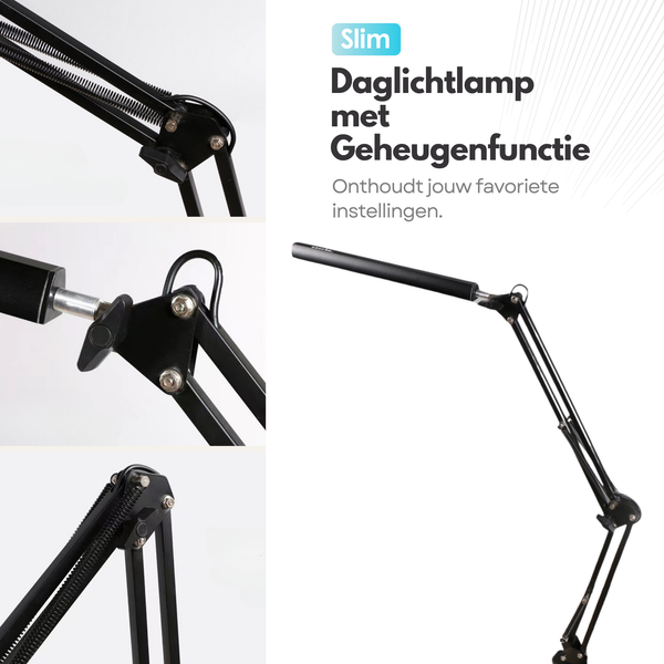 Verstelbare LED Bureaulamp - 3 Lichtstanden - Dimbaar - Verstelbaar - Met Klembevestiging - Zwart