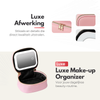 Draagbare Luxe Beautycase Tas met Spiegel & LED Verlichting – Perfecte Make-up Koffer Organizer voor Dames - Roze